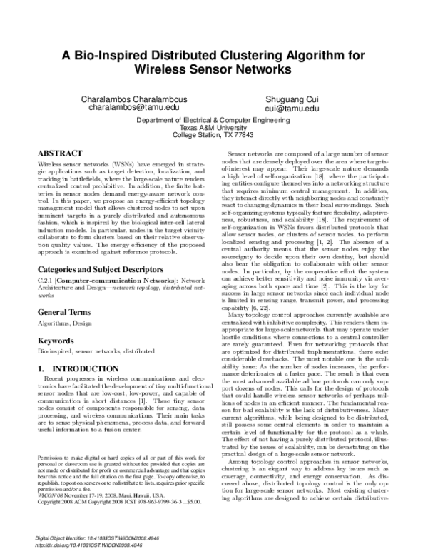 (PDF) A Bio-Inspired Distributed Clustering Algorithm for Wireless ...