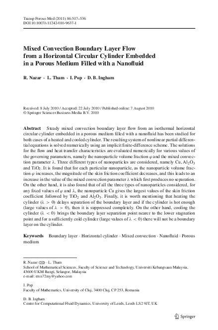 (PDF) Mixed Convection Boundary Layer Flow from a Horizontal Circular ...