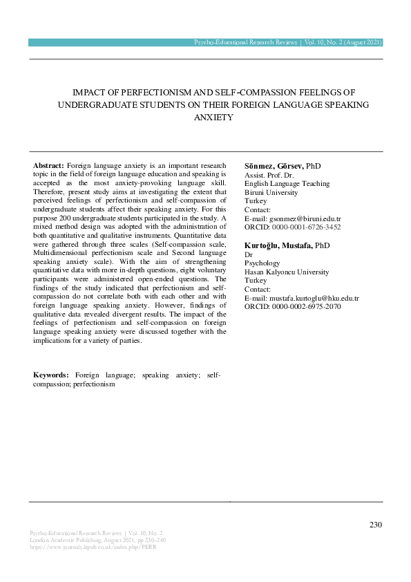 (PDF) IMPACT OF PERFECTIONISM AND SELF-COMPASSION FEELINGS OF ...
