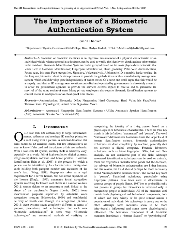 (PDF) The Importance of a Biometric Authentication System