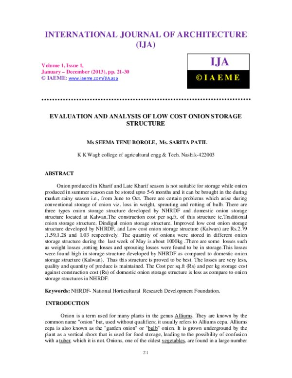 (PDF) EVALUATION AND ANALYSIS OF LOW COST ONION STORAGE STRUCTURE
