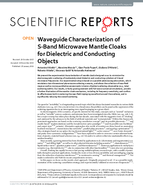 (PDF) Waveguide Characterization of S-Band Microwave Mantle Cloaks for ...