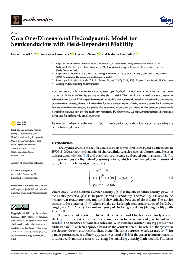 (PDF) On a One-Dimensional Hydrodynamic Model for Semiconductors with ...