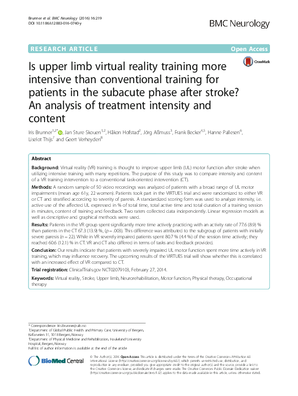 (PDF) Is upper limb virtual reality training more intensive than ...