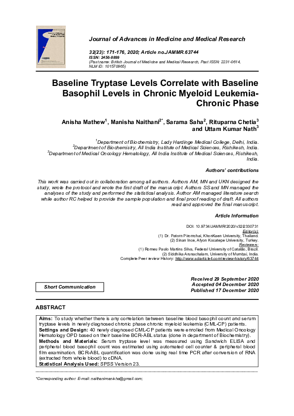 (PDF) Baseline Tryptase Levels Correlate with Baseline Basophil Levels ...