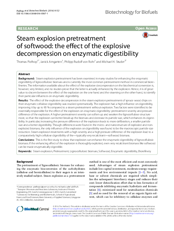 (PDF) Steam explosion pretreatment of softwood: the effect of the ...