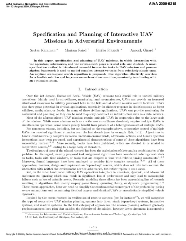 (PDF) Interactive UAV Mission Planning in Adversarial Environments
