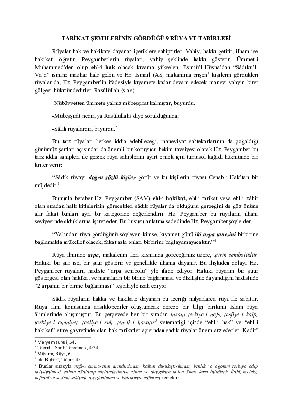 (DOC) TARİKAT ŞEYHLERİNİN GÖRDÜĞÜ 9 RÜYA VE TABİRLERİ | Erdem Akça