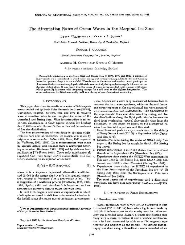 (PDF) The attenuation rates of ocean waves in the marginal ice zone