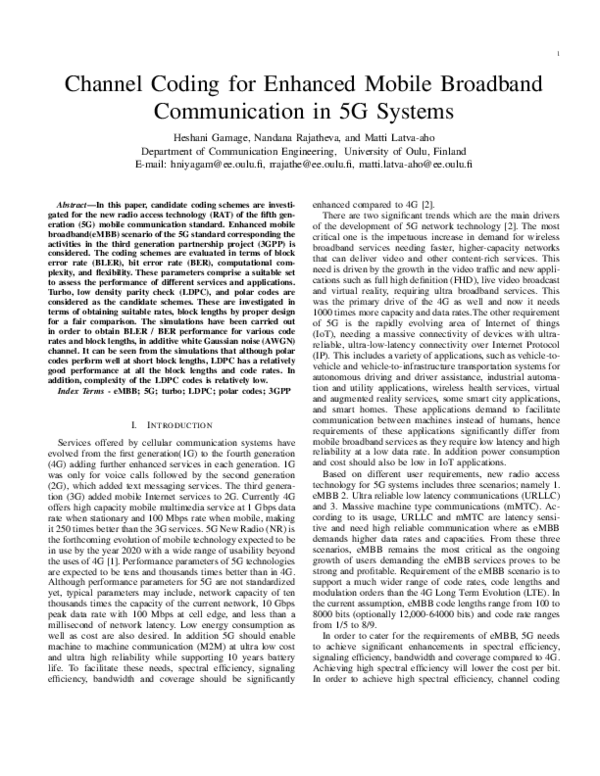 (PDF) Channel coding for enhanced mobile broadband communication in 5G ...