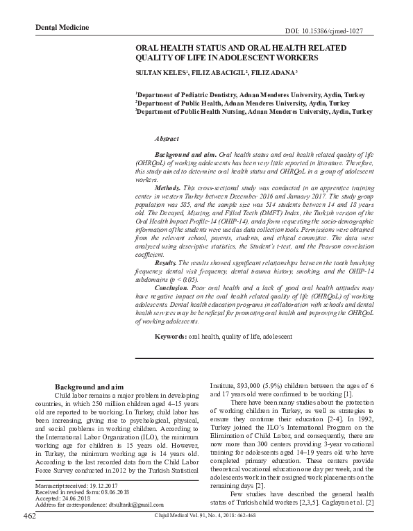 (PDF) Oral Health Status and Oral Health Related Quality of Life in ...