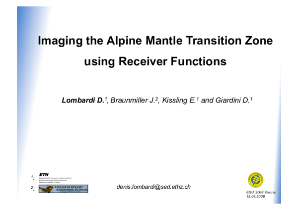 (PDF) Imaging the Alpine Mantle Transition Zone using Receiver Functions