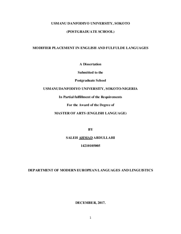 (PDF) MODIFIER PLACEMENT IN ENGLISH AND FULFULDE LANGUAGES MASTERS ...