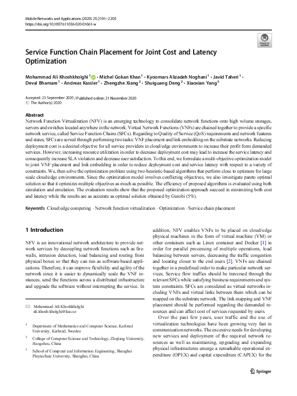 (PDF) Service Function Chain Placement for Joint Cost and Latency ...