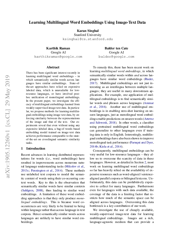 (PDF) Learning Multilingual Word Embeddings Using Image-Text Data