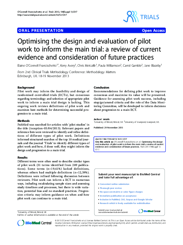 (PDF) Optimising the design and evaluation of pilot work to inform the ...