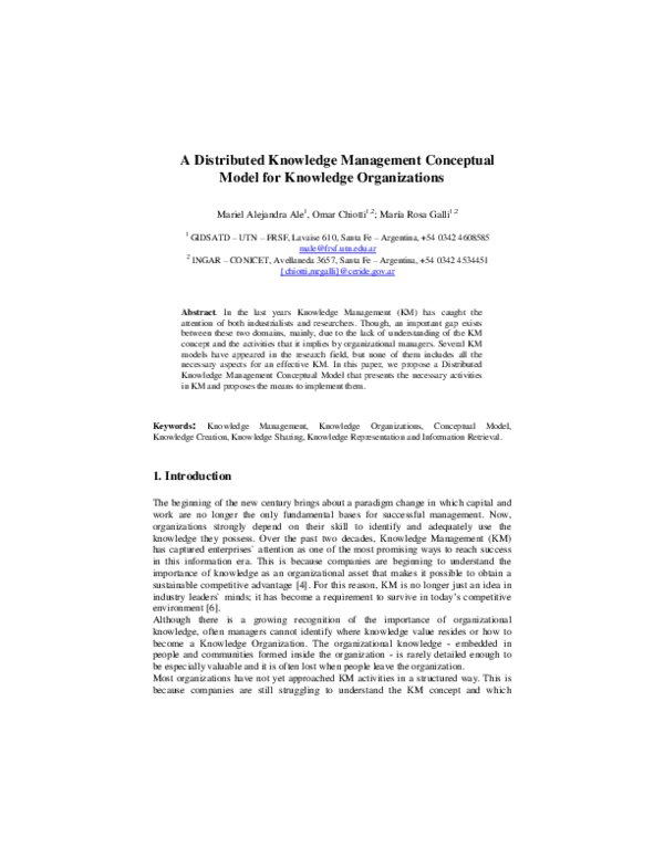(PDF) A Distributed Knowledge Management Conceptual Model for Knowledge ...