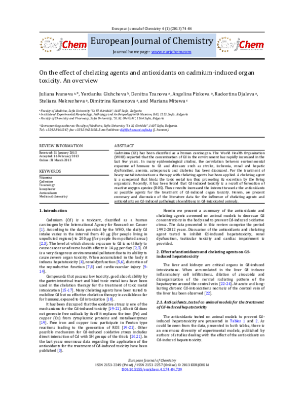 (PDF) On the effect of chelating agents and antioxidants on cadmium ...