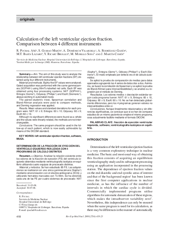 (PDF) Calculation of the left ventricular ejection fraction. Comparison ...