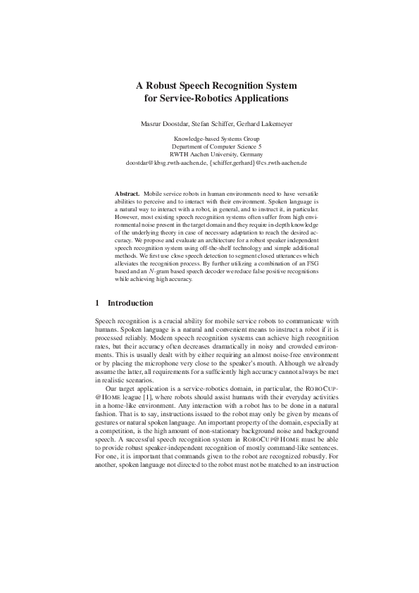 (PDF) A Robust Speech Recognition System for Service-Robotics Applications