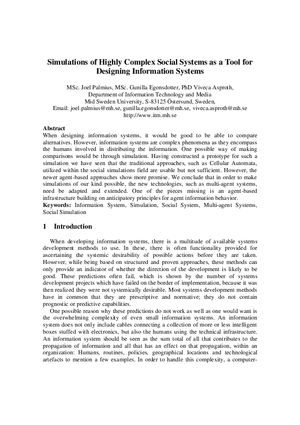 (PDF) Simulations of Highly Complex Social Systems as a Tool for ...