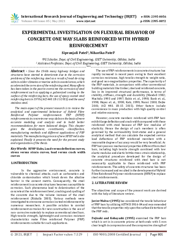 (PDF) EXPERIMENTAL INVESTIGATION ON FLEXURAL BEHAVIOR OF CONCRETE ONE ...