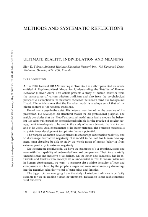 (PDF) Ultimate Reality: Individuation and Meaning
