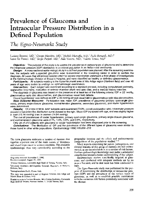 (PDF) Prevalence of and intraocular pressure distribution in a