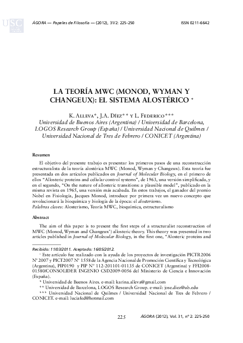 (PDF) La teoría MWC (Monod, Wyman y Changeux): El sistema alostérico