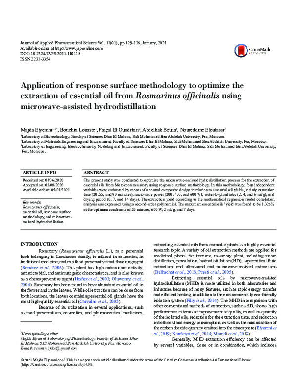 (PDF) Application of response surface methodology to optimize the ...