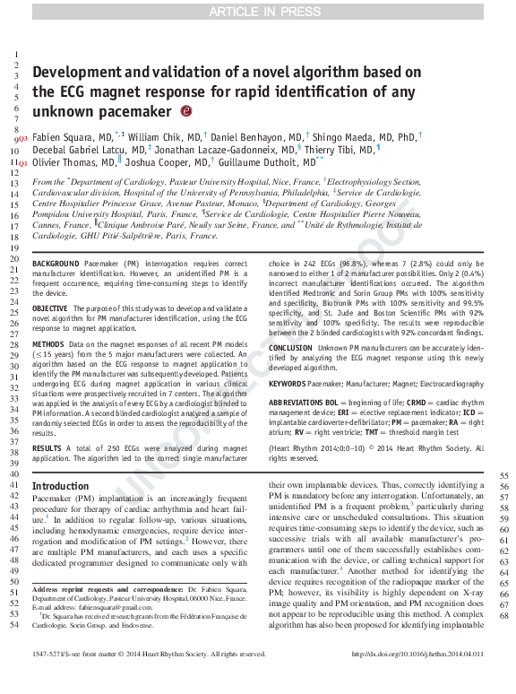(PDF) Development and validation of a novel algorithm based on the ECG ...