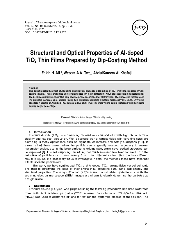 (PDF) Structural and Optical Properties of Al-doped TiO 2 Thin Films ...