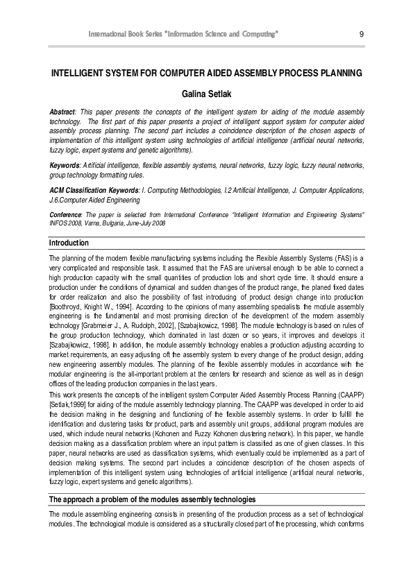 (PDF) Intelligent System for Computer Aided Assembly Process Planning ...