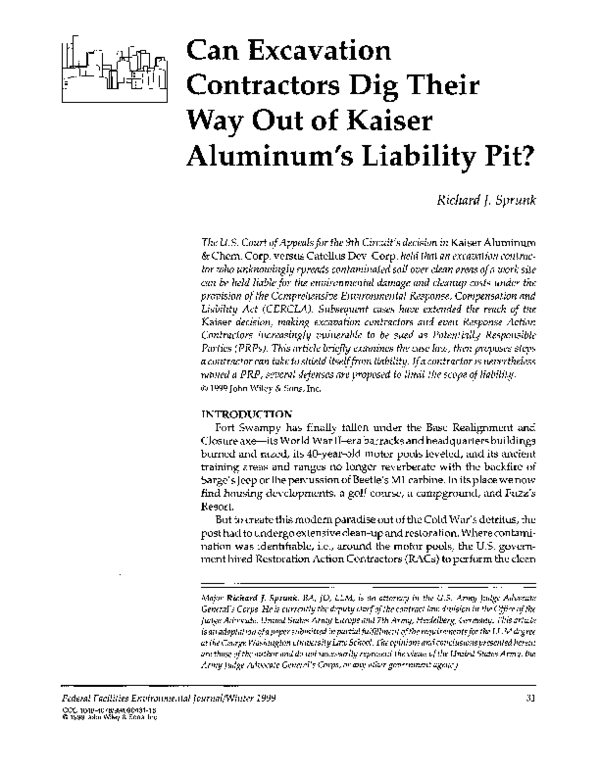 (PDF) Can excavation contractors dig their way out of Kaiser aluminum's ...
