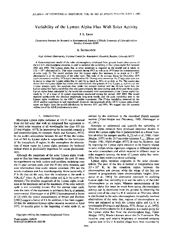 (PDF) Variability of the Lyman alpha flux with solar activity Judith