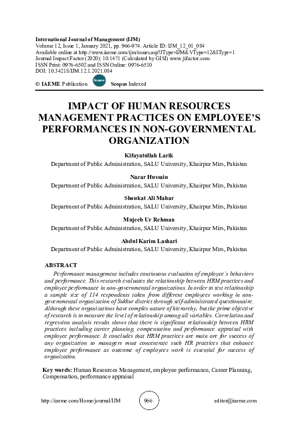 (PDF) IMPACT OF HUMAN RESOURCES MANAGEMENT PRACTICES ON EMPLOYEE’S ...