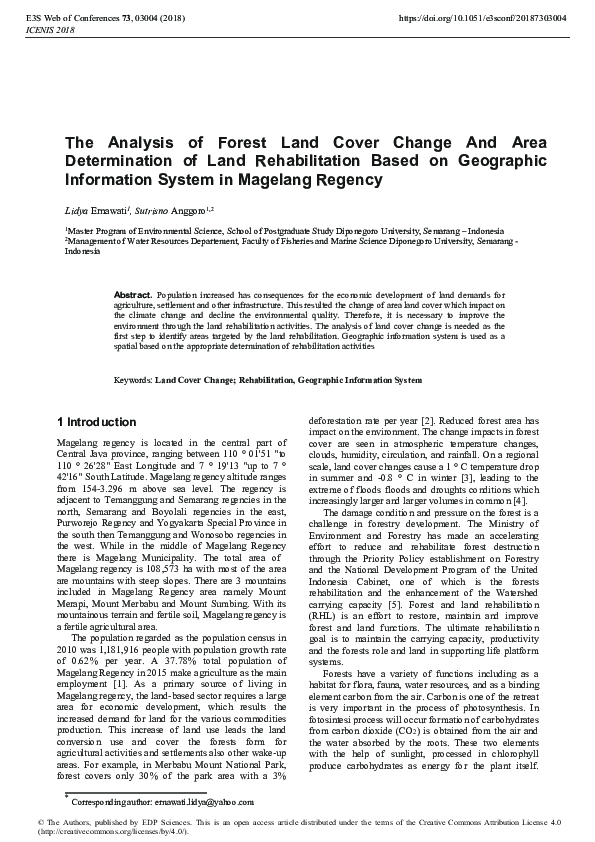 (PDF) The Analysis of Forest Land Cover Change And Area Determination ...