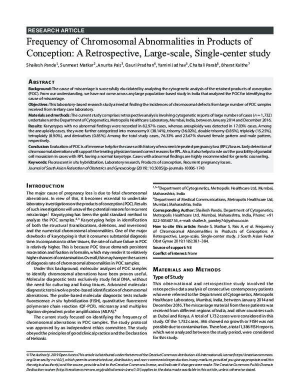 (PDF) Frequency of Chromosomal Abnormalities in Products of Conception ...