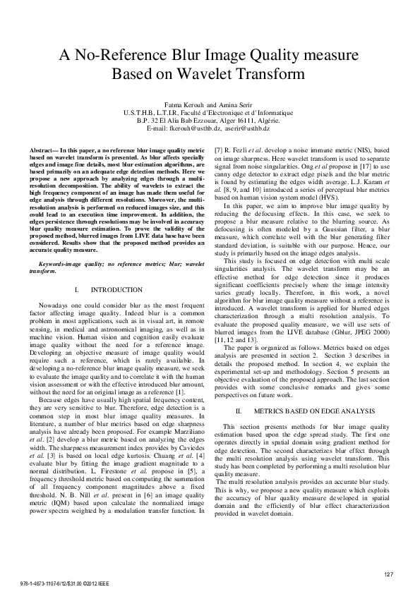 (PDF) A no-reference quality metric for measuring image blur