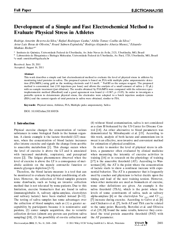 Development of a Simple and Fast Electrochemical Method to Evaluate Physical Stress in Athletes