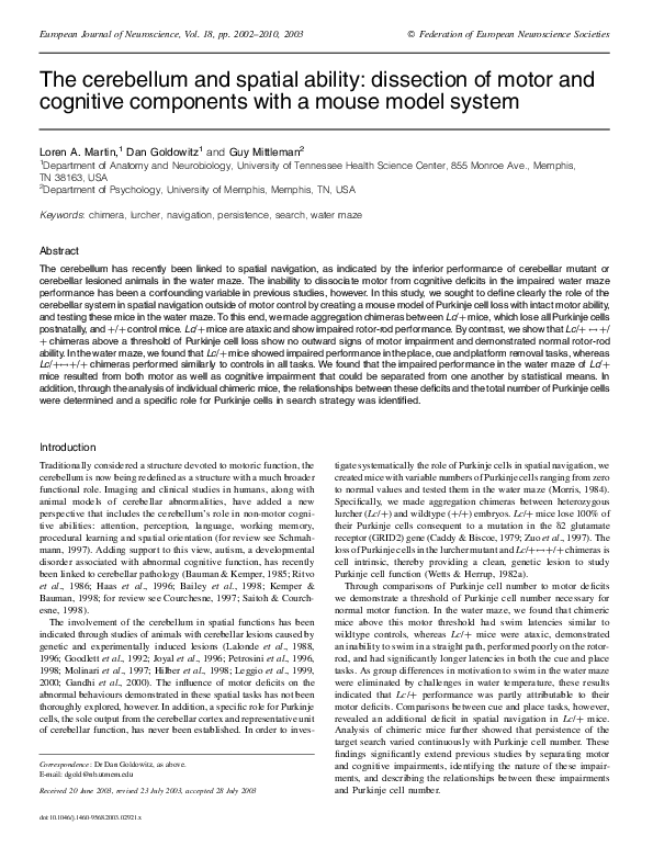 (PDF) The cerebellum and spatial ability: dissection of motor and ...
