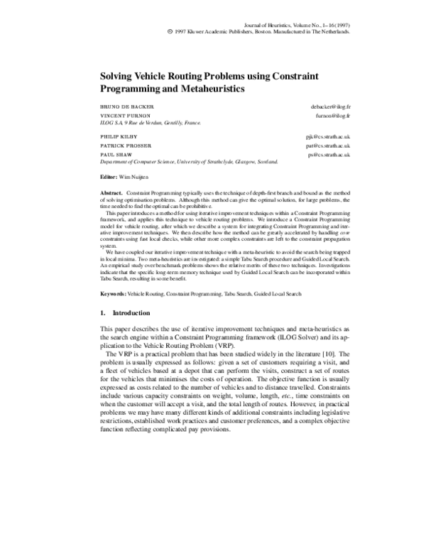 (PDF) Solving vehicle routing problems using constraint programming and ...