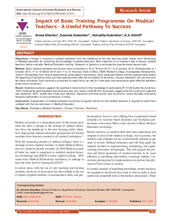 (PDF) Impact of Basic Training Programme On Medical Teachers - A Useful ...