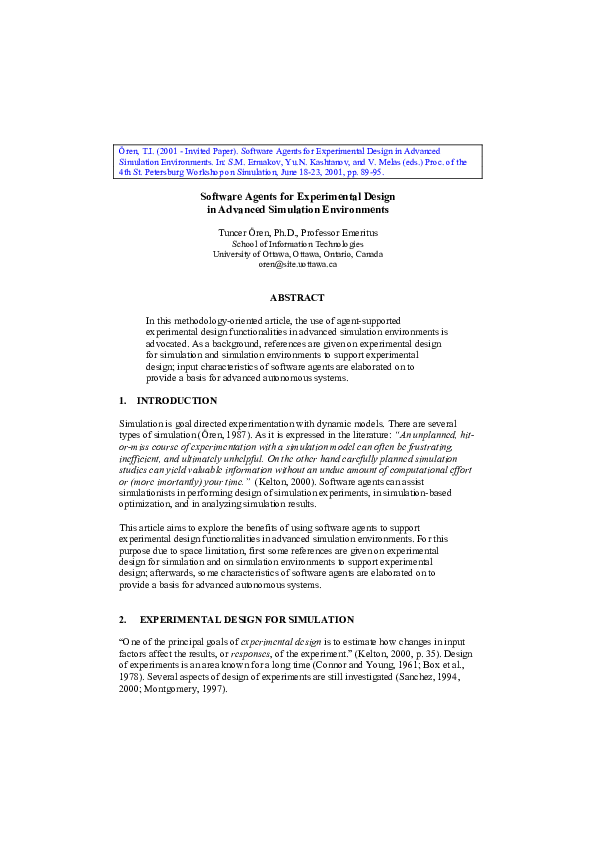 (PDF) Software agents for experimental design in advanced simulation ...