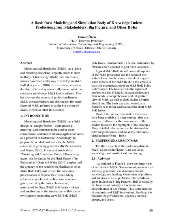 (PDF) A Basis for a Modeling and Simulation Body of Knowledge Index ...