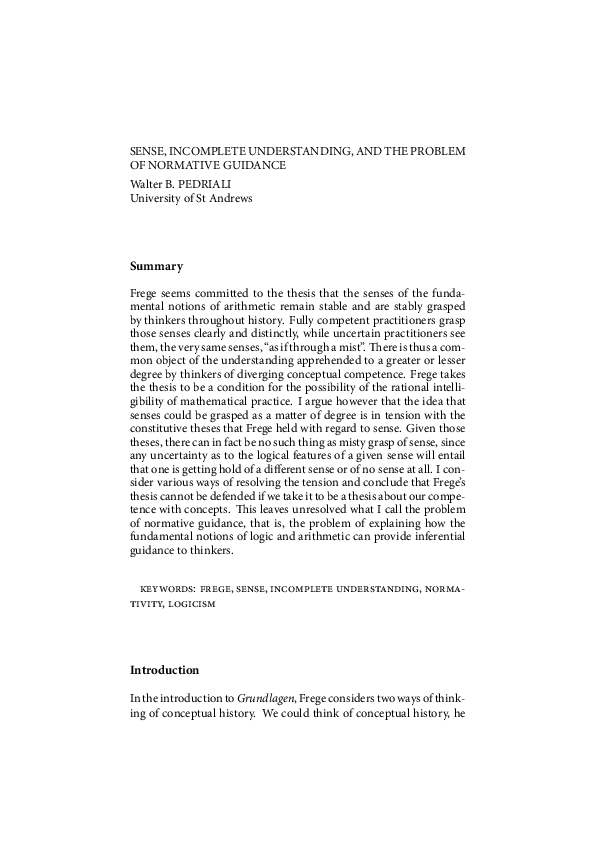 (PDF) Sense, Incomplete Understanding, and the Problem of Normative ...