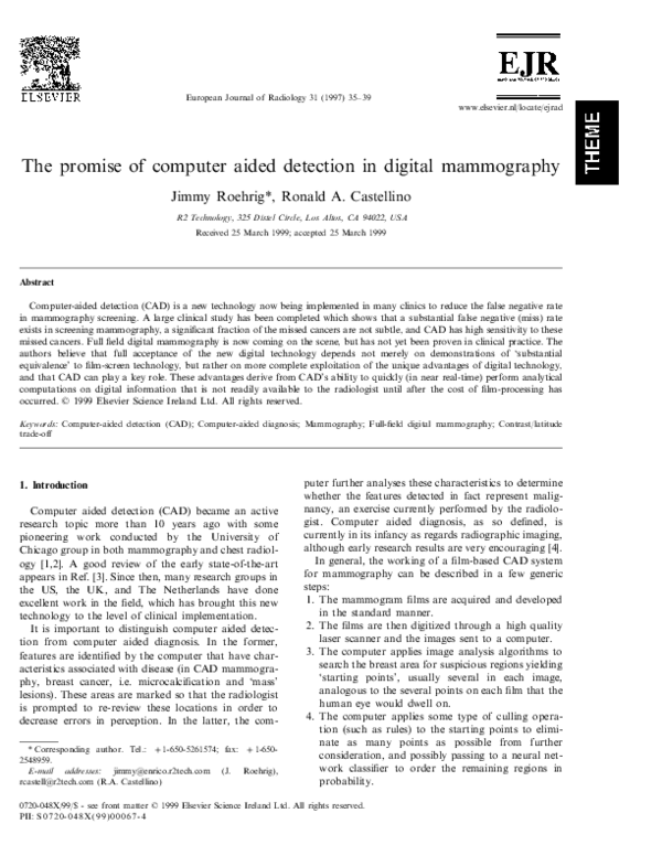 (PDF) The promise of computer aided detection in digital mammography