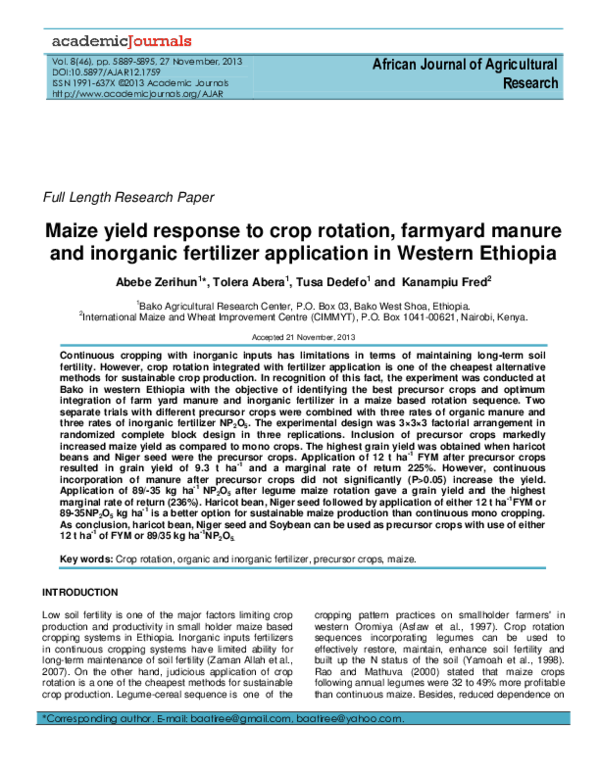 (PDF) Maize yield response to crop rotation, farmyard manure and ...