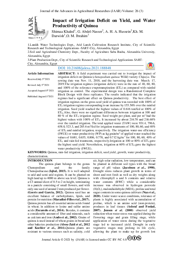 (PDF) Impact of Irrigation Deficit on Yield, and Water Productivity of ...