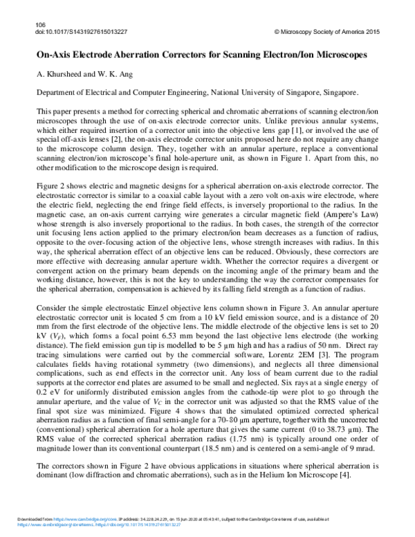 (PDF) On-Axis Electrode Aberration Correctors for Scanning Electron/Ion ...